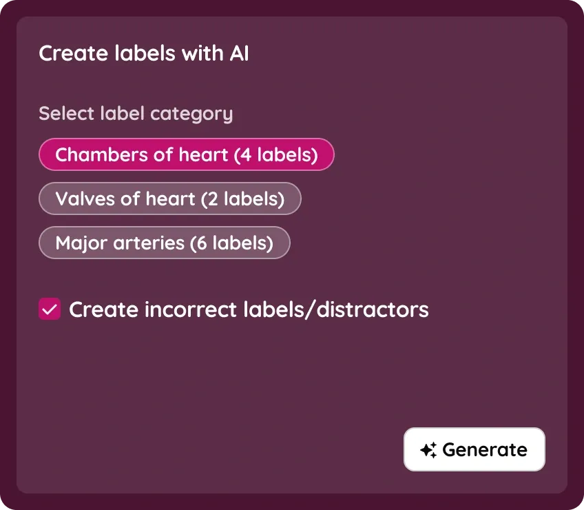 Label creation UI with label category options that include the number of labels.